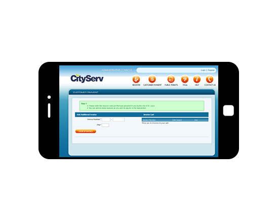 A mobile phone with the webpage of cityserv open