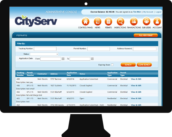 A computer icon with a webpage of cityserv open